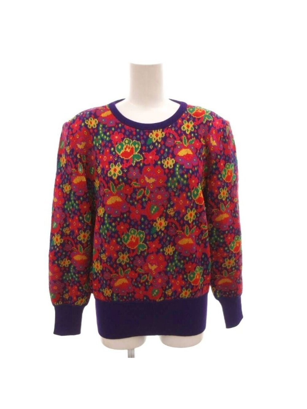 Saint Laurent Knit Sweater Floral Wool Long Sleeve Multicolor